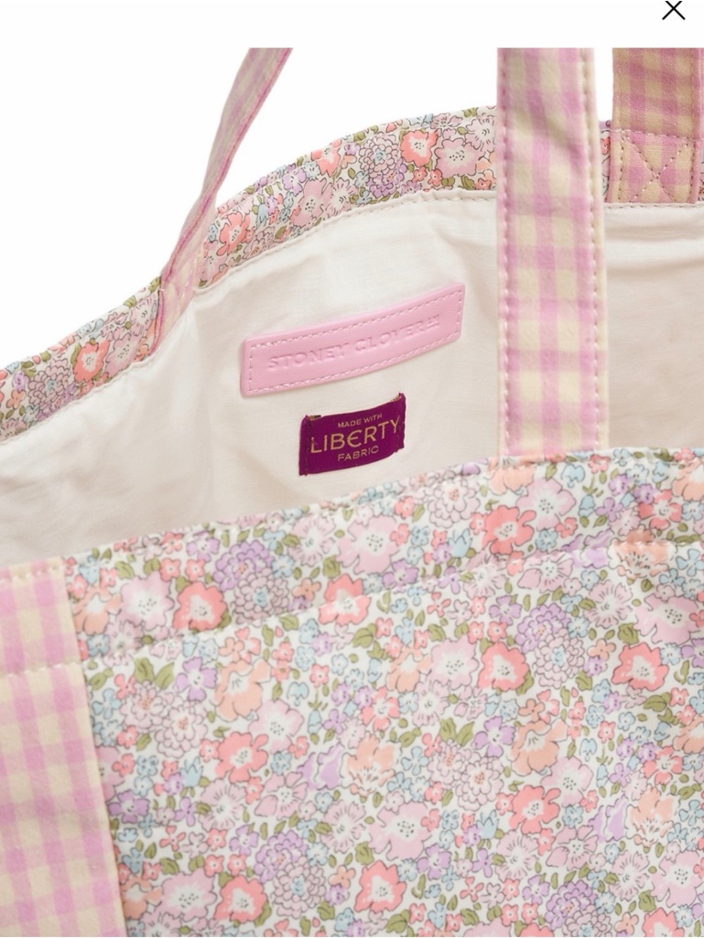 Stoney Clover Lane x Liberty London Fabric Pink Floral & Gingham Tote - Picture 3 of 3